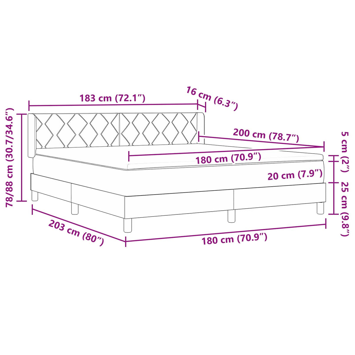 Letto a molle con testiera Nero 200 x 180 cm Tessuto | homemem39