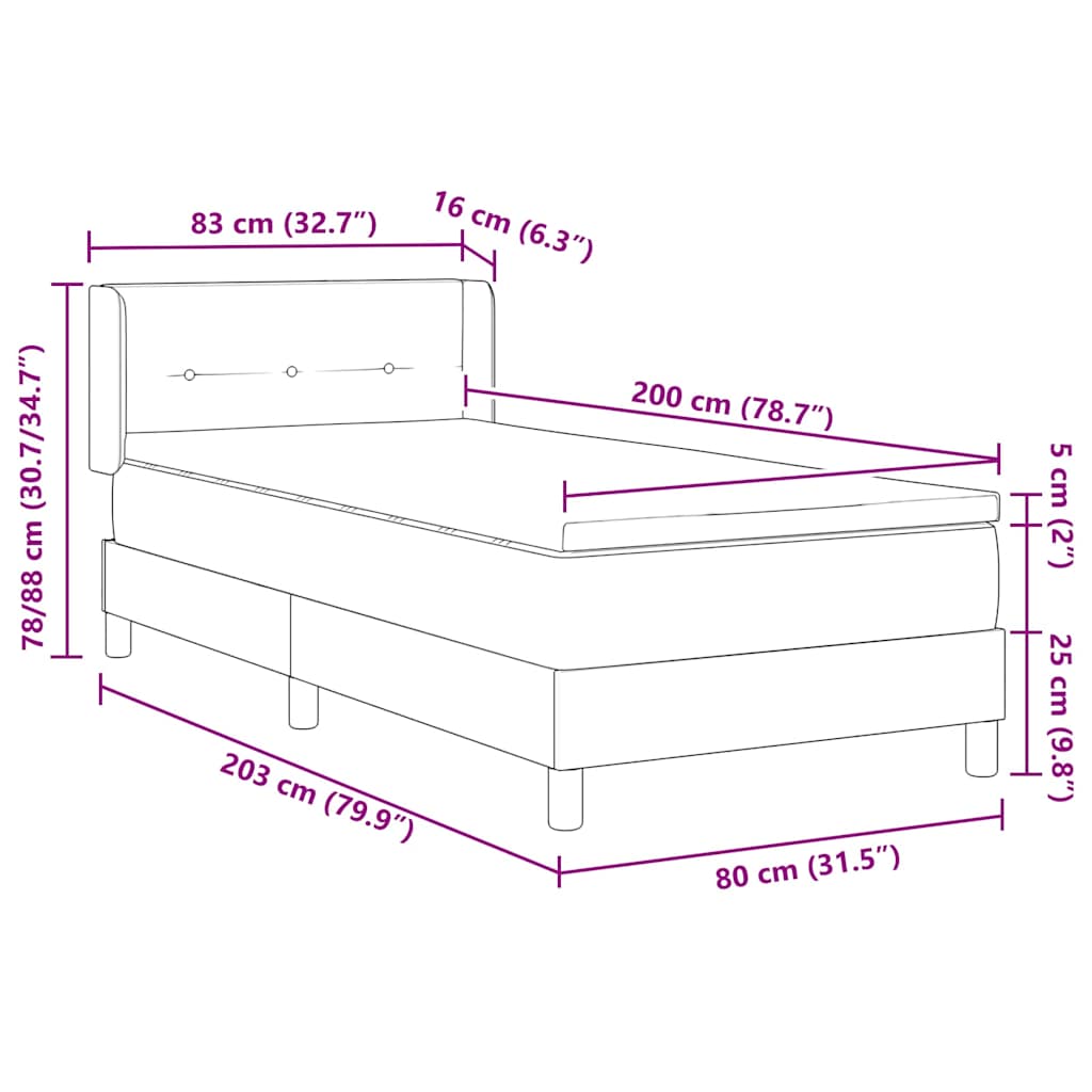 Letto a molle con materasso Grigio scuro 200 x 80 cm Tessuto | homemem39
