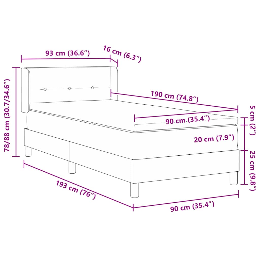 Letto a molle con materasso Grigio chiaro 190 x 90 cm Tessuto | homemem39
