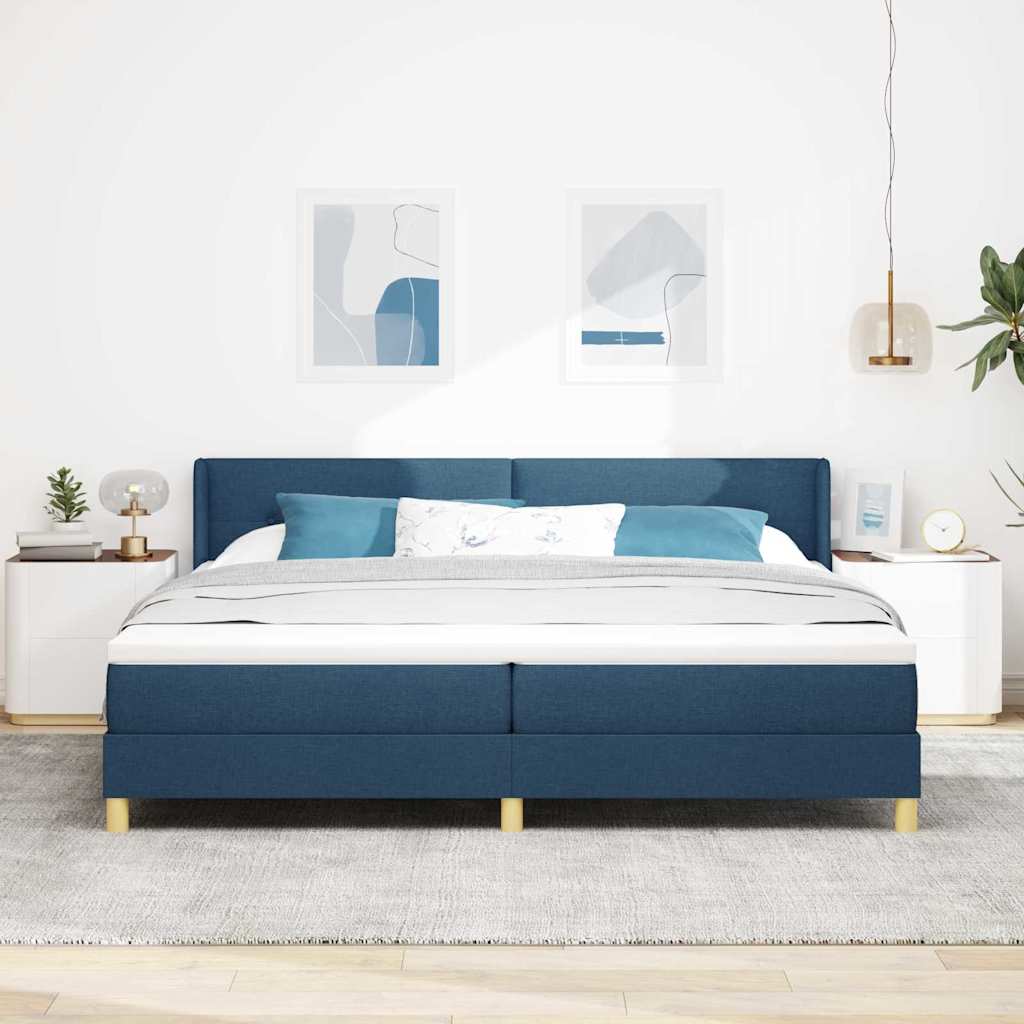 Letto a molle con testiera Blu 200 x 200 cm Tessuto | homemem39