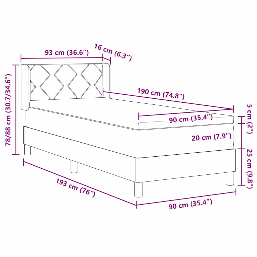 Letto a molle con testiera Grigio scuro 190 x 90 cm Tessuto | homemem39