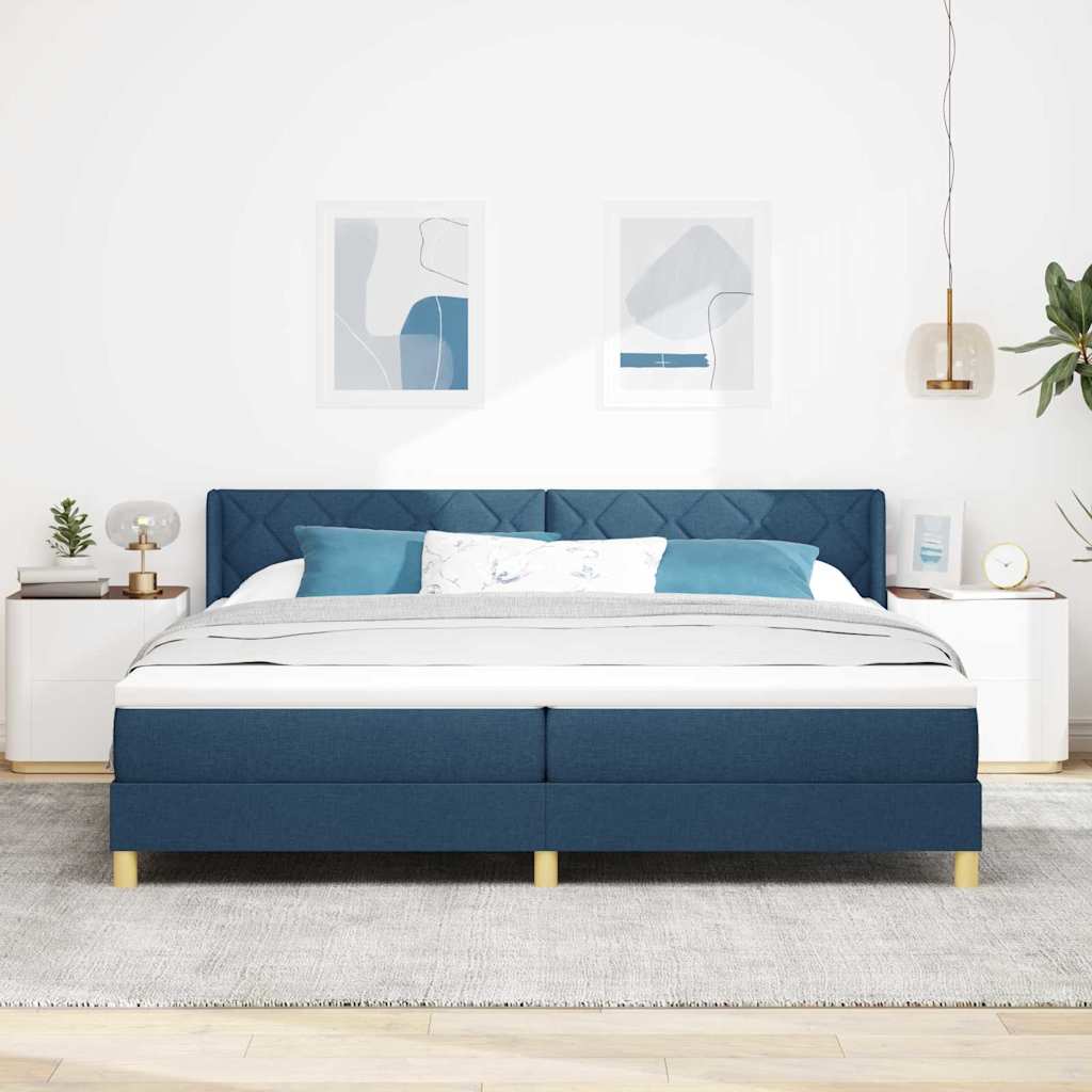 Letto a molle con testiera Blu 200 x 200 cm Tessuto | homemem39