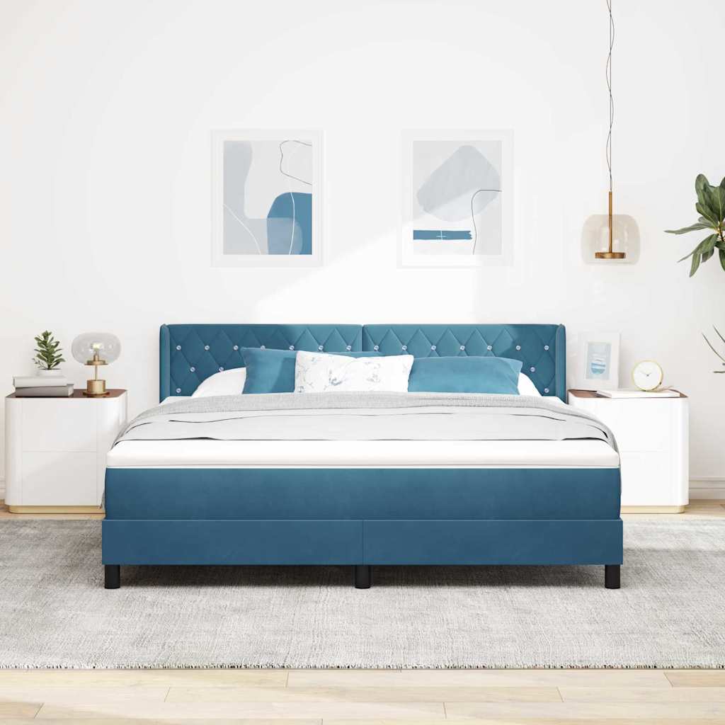 Letto a molle con testiera Blu Scuro 200 x 180 cm Velluto