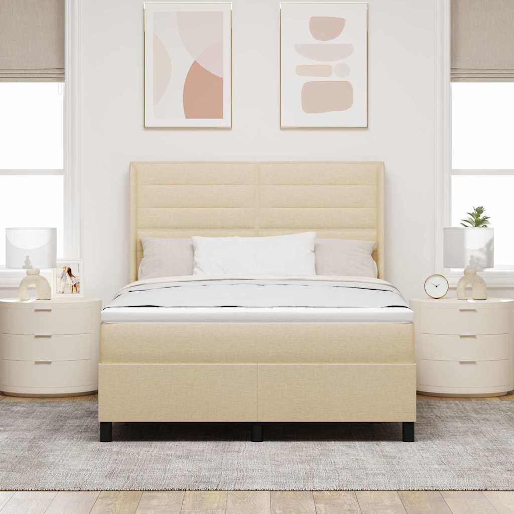 Letto a molle con materasso Crema 190 x 140 cm Tessuto | homemem39