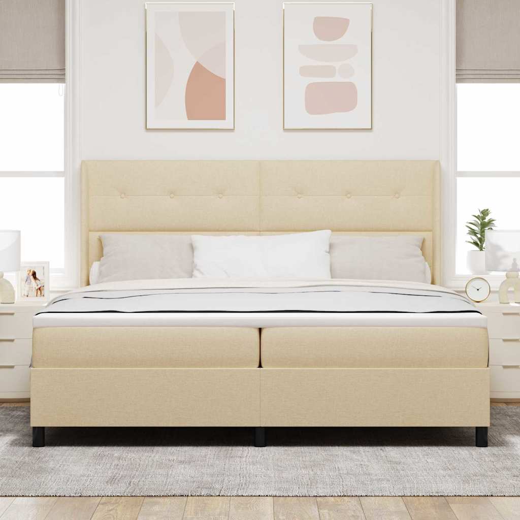 Letto a molle con materasso Crema 200 x 200 cm Tessuto