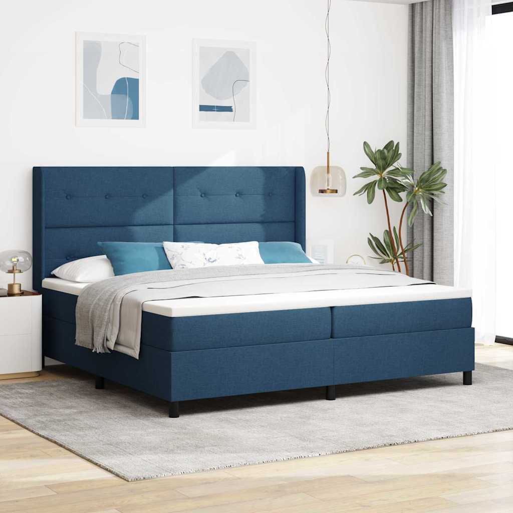 Letto a molle con cuscino con testiera Blu 200 x 200 cm Tessuto | homemem39