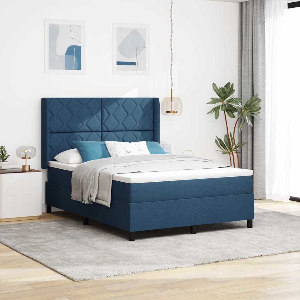 Letto a molle con cuscino con testiera Blu 190 x 140 cm Tessuto | homemem39