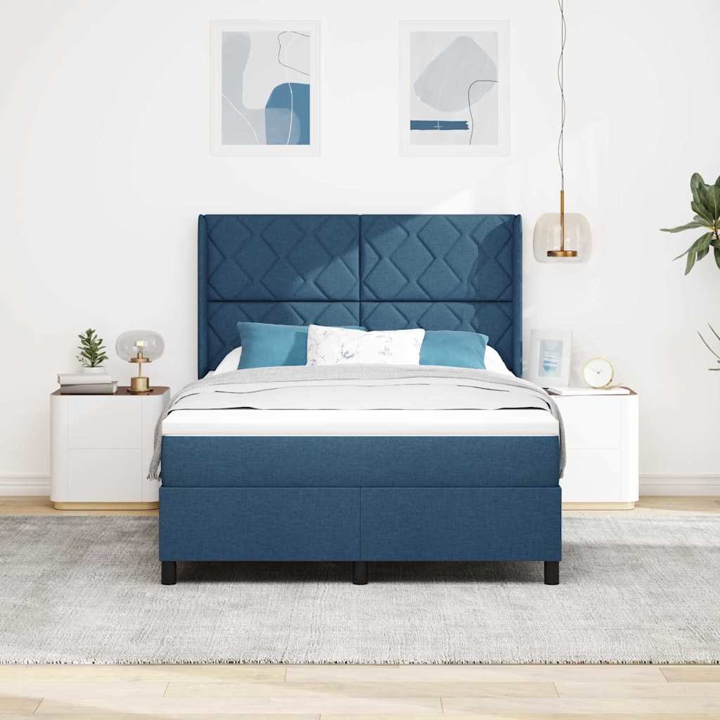 Letto a molle con cuscino con testiera Blu 190 x 140 cm Tessuto | homemem39