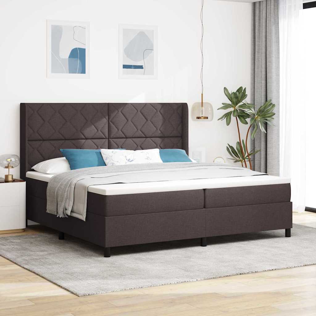 Letto a molle con cuscino Marrone Scuro 200 x 200 cm Tessuto | homemem39