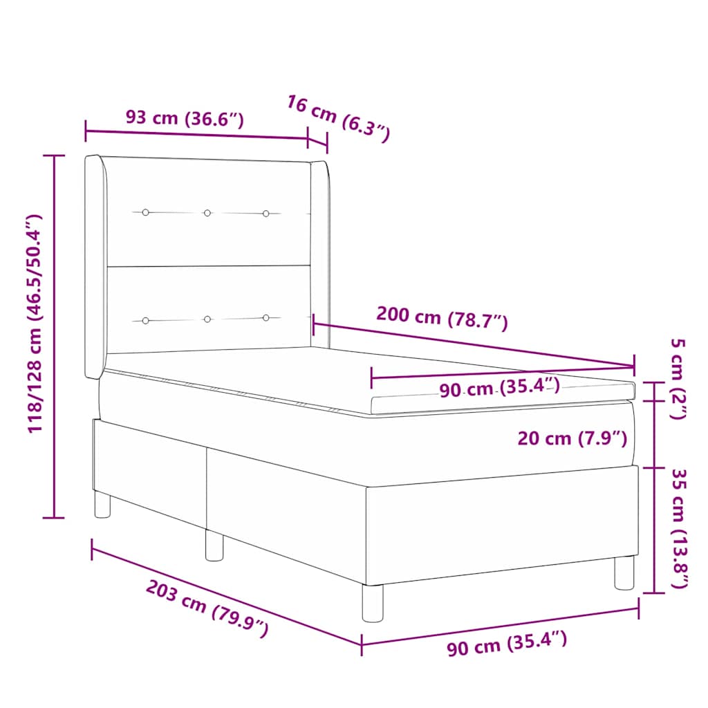 Letto a molle con testiera Nero 90 x 200 cm Tessuto | homemem39