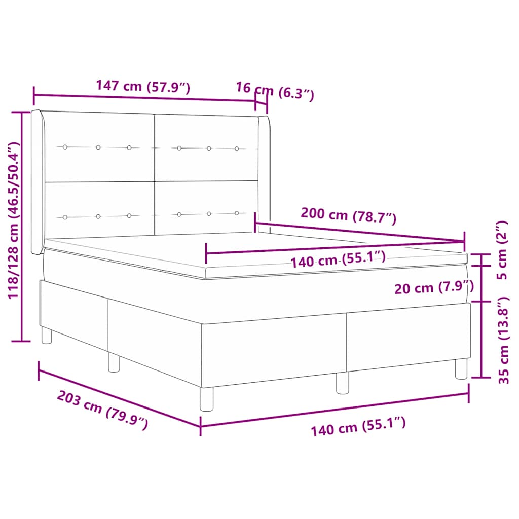 Letto a molle con testiera Grigio scuro 140 x 200 cm Tessuto | homemem39