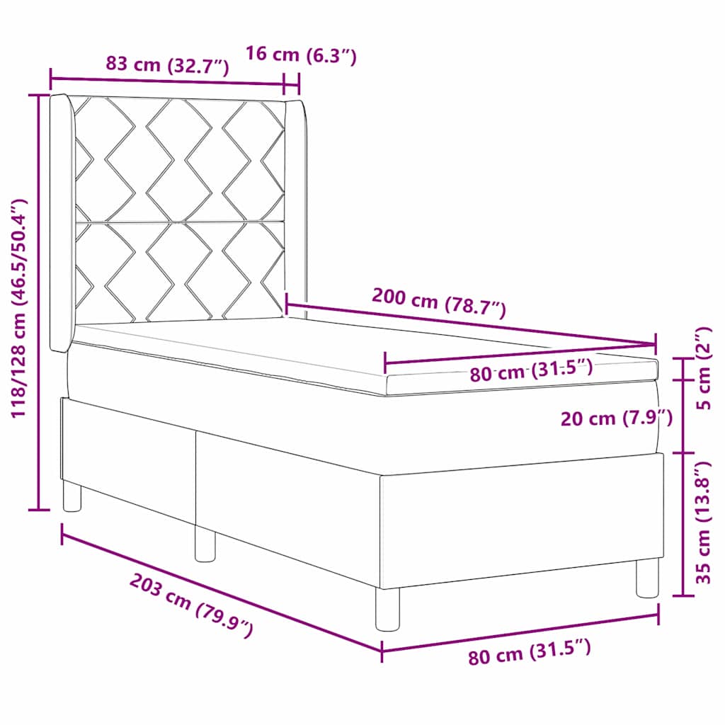 Letto a molle con testiera Grigio scuro 80 x 200 cm Tessuto | homemem39