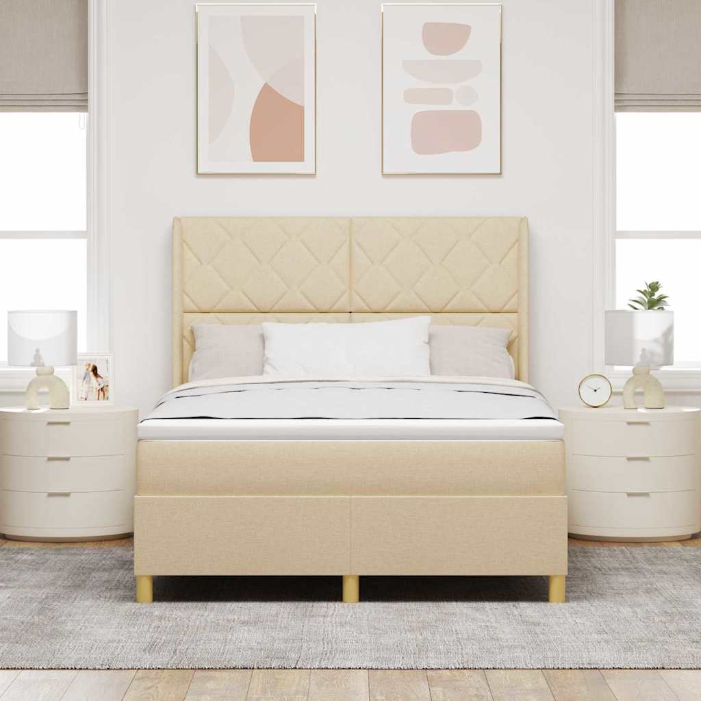 Letto a molle con testiera Crema 140 x 200 cm Tessuto | homemem39