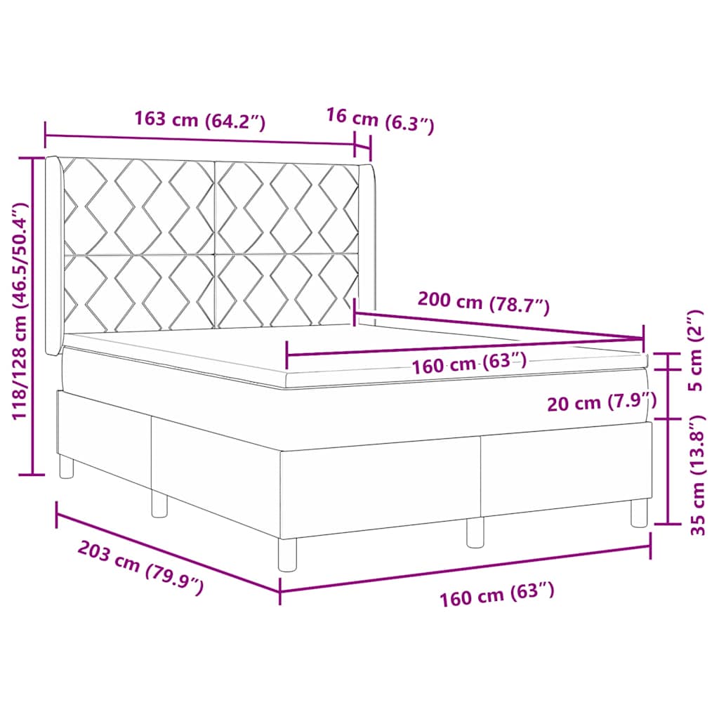Letto a molle con testiera Grigio scuro 160 x 200 cm Tessuto | homemem39