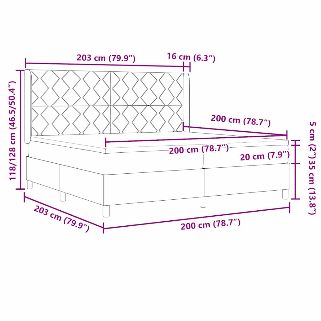 Letto a molle con testiera Grigio chiaro 200 x 200 cm Tessuto | homemem39