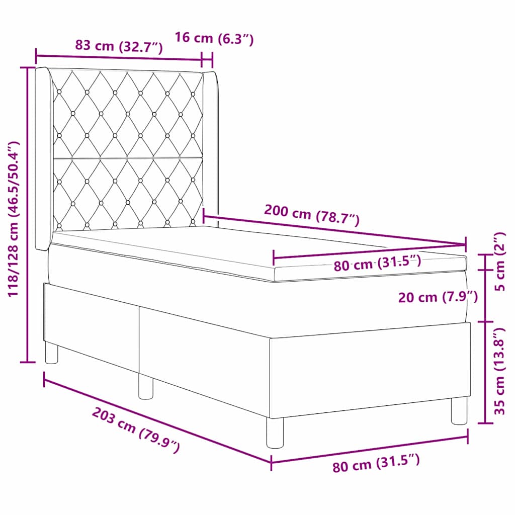 Letto a molle con materasso Grigio scuro 80 x 200 cm Velluto | homemem39