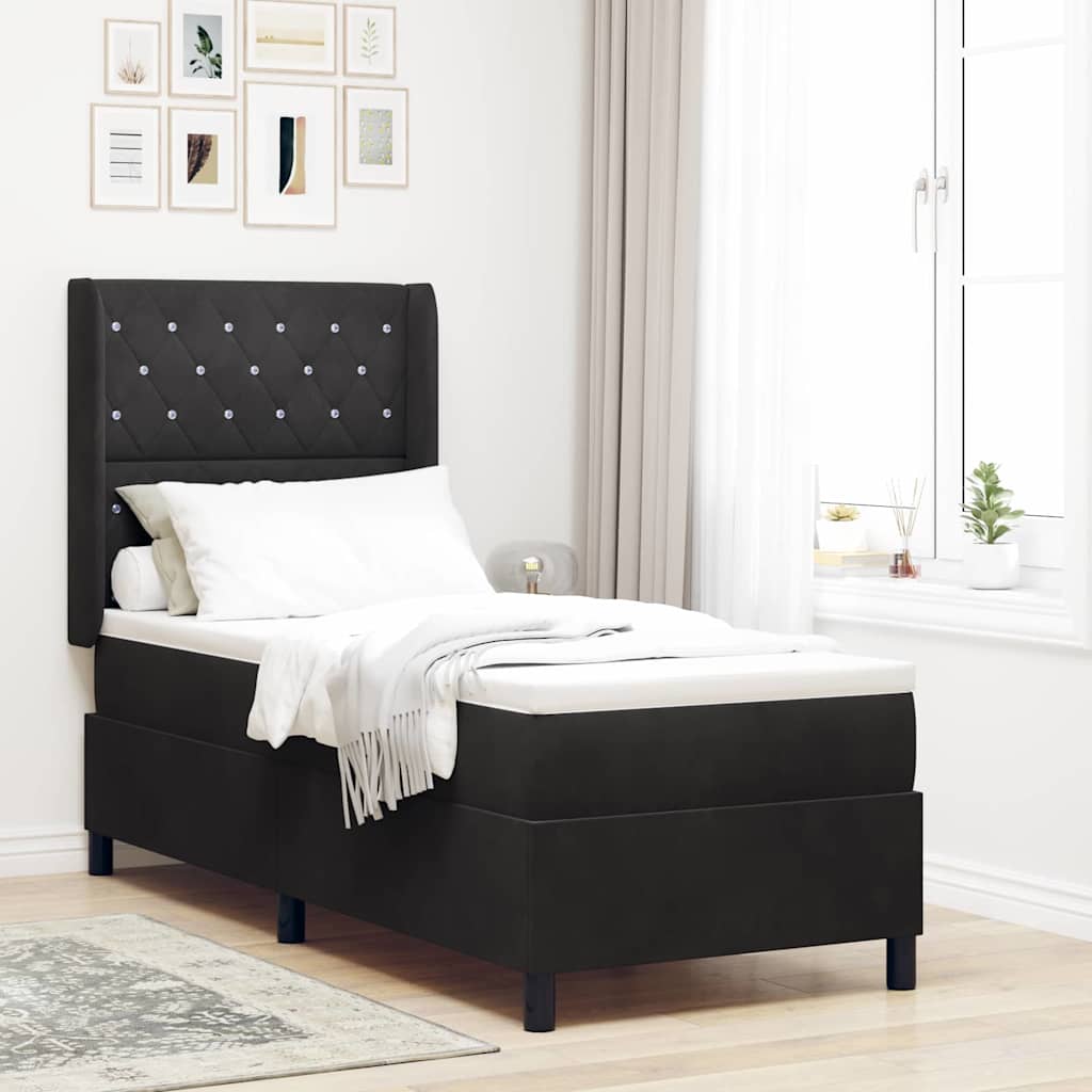 Letto a molle con materasso Nero 80 x 200 cm Velluto