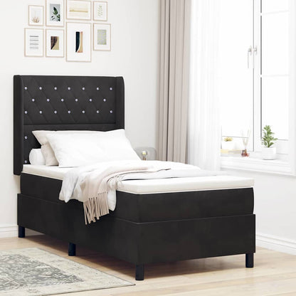 Letto a molle con materasso Nero 90 x 200 cm Velluto