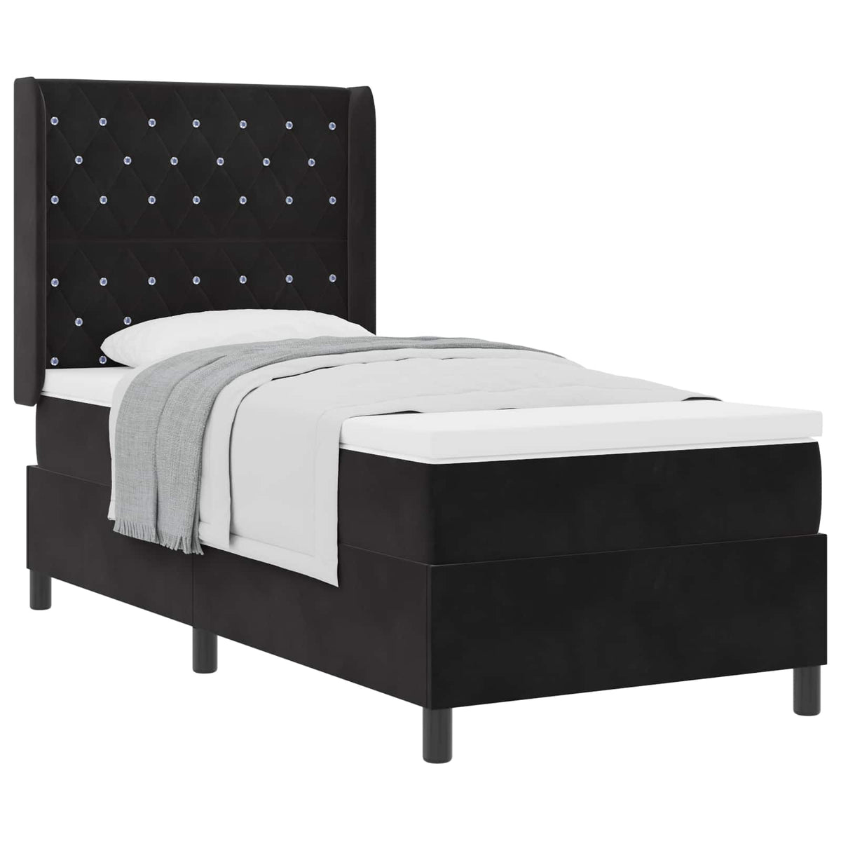 Letto a molle con materasso Nero 90 x 200 cm Velluto | homemem39