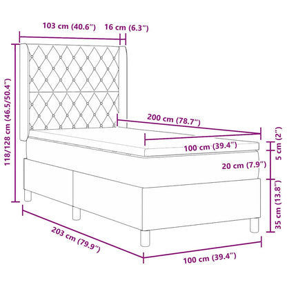 Letto a molle con materasso Grigio chiaro 100 x 200 cm Velluto | homemem39