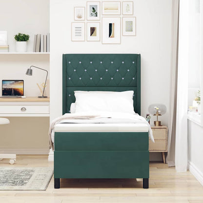 Letto a molle con materasso Verde Scuro 100 x 200 cm Velluto | homemem39