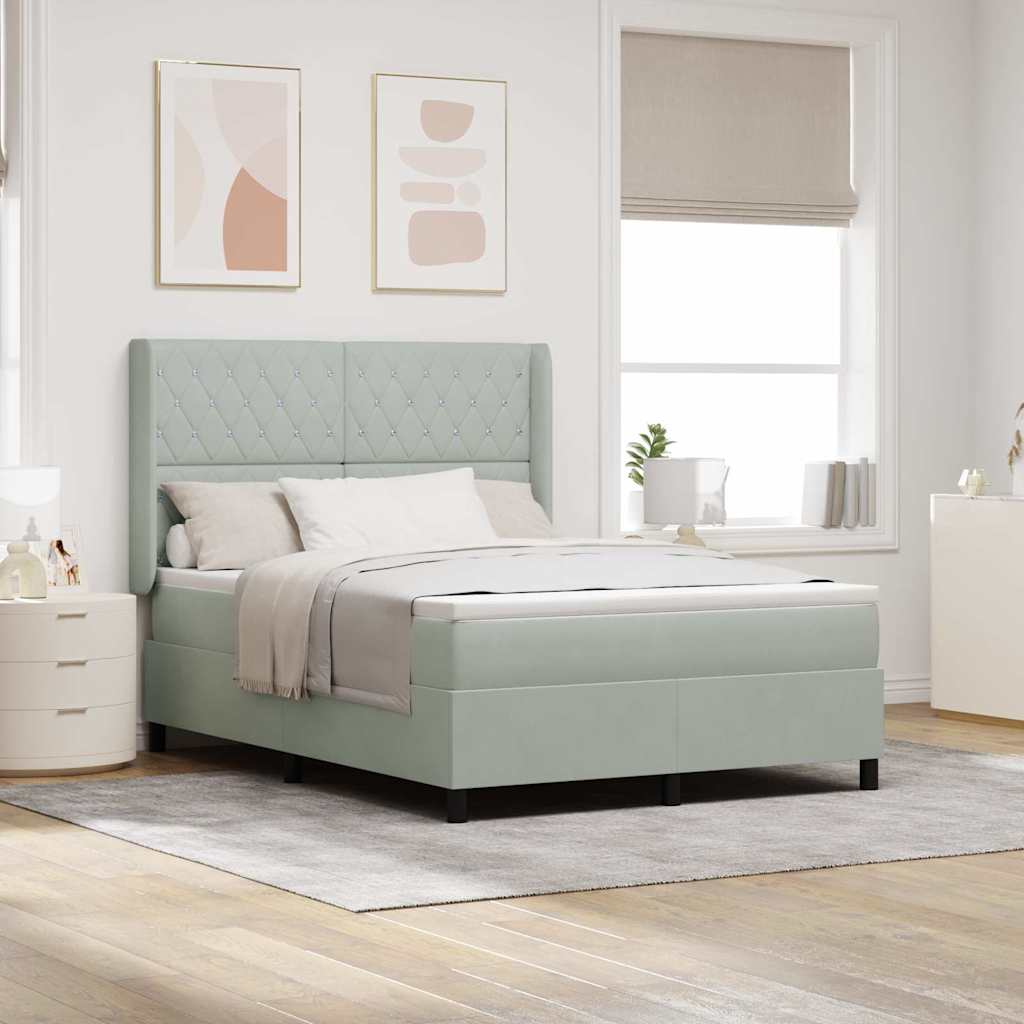 Letto a molle con materasso Grigio chiaro 140 x 190 cm Velluto