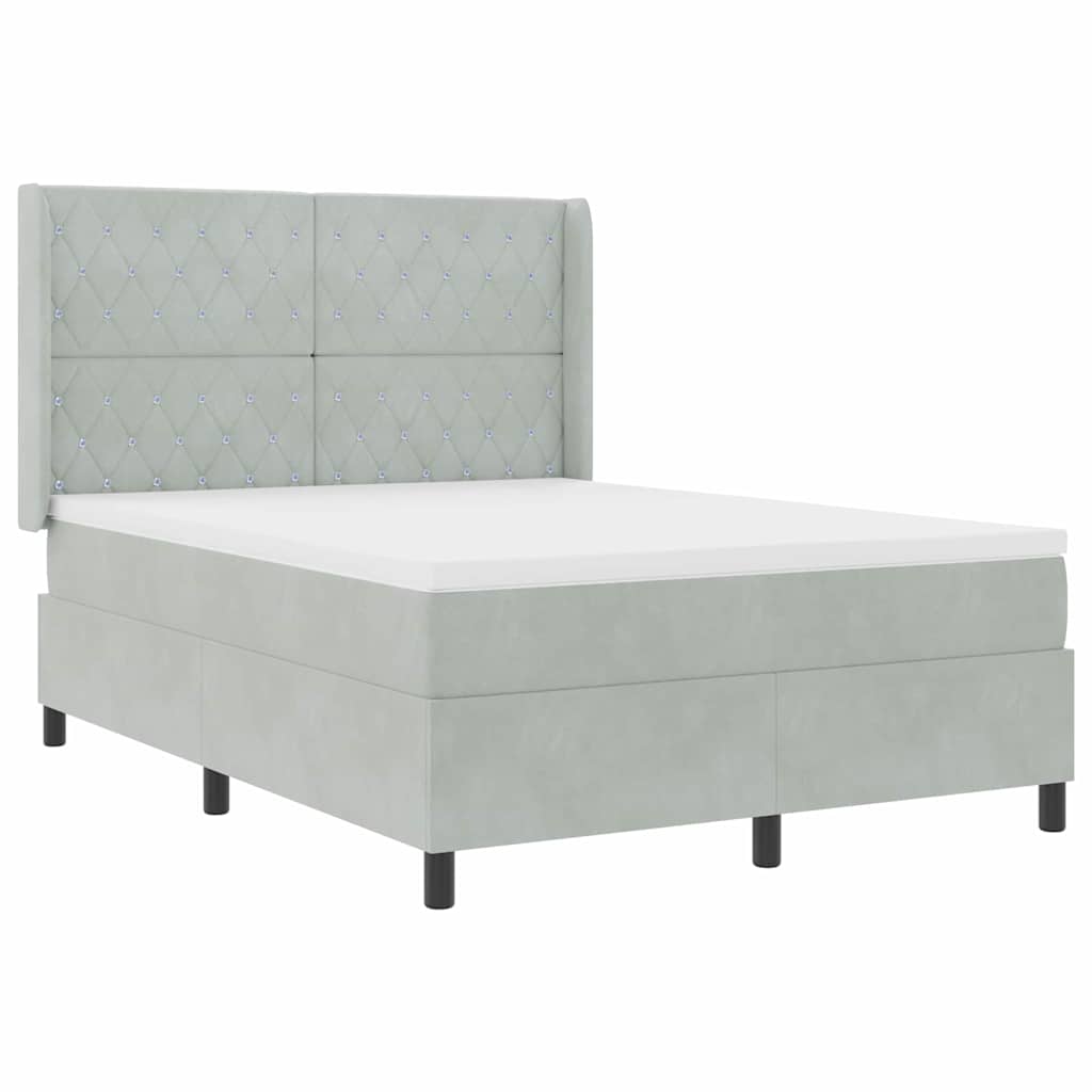 Letto a molle con materasso Grigio chiaro 140 x 200 cm Velluto | homemem39