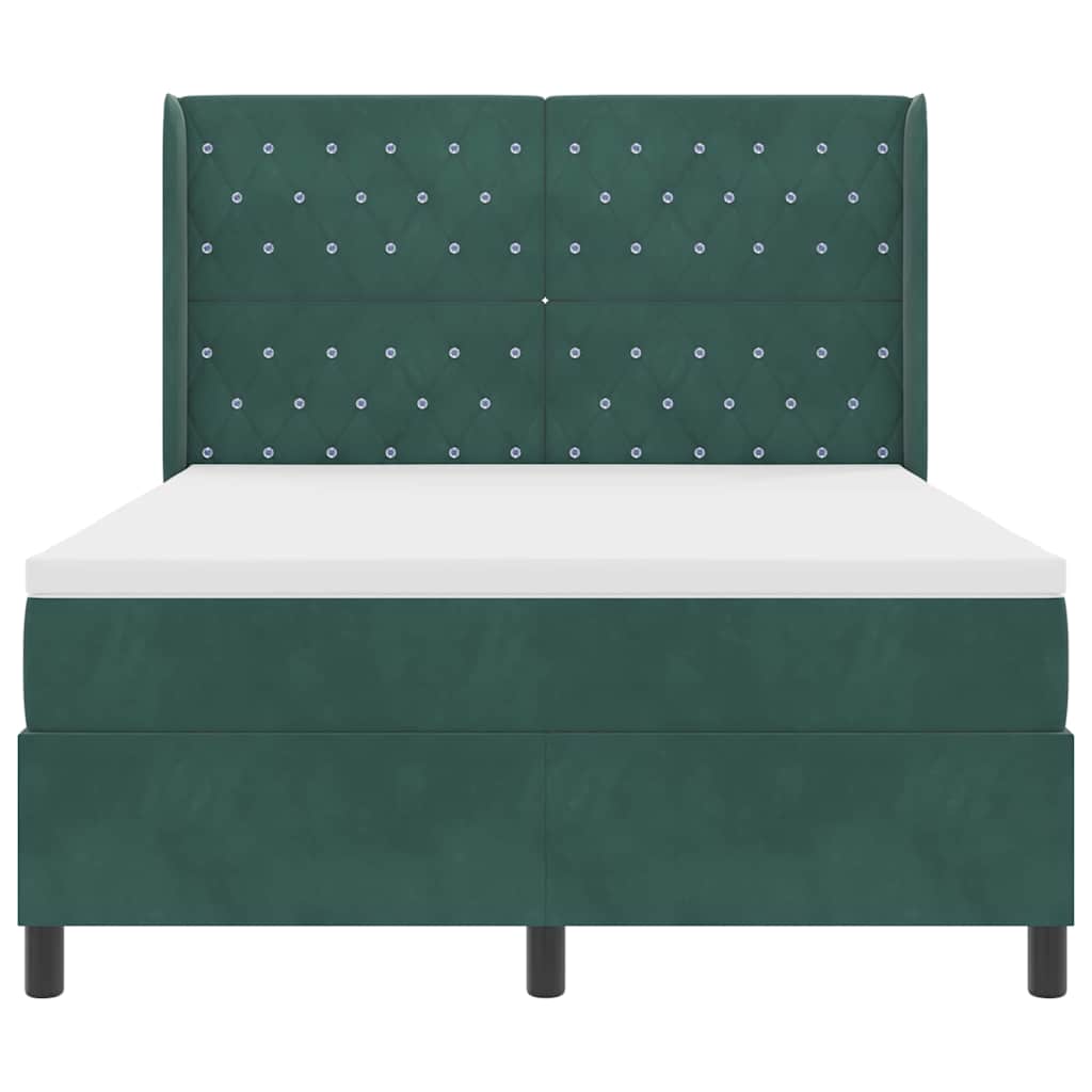 Letto a molle con materasso Verde Scuro 140 x 200 cm Velluto | homemem39