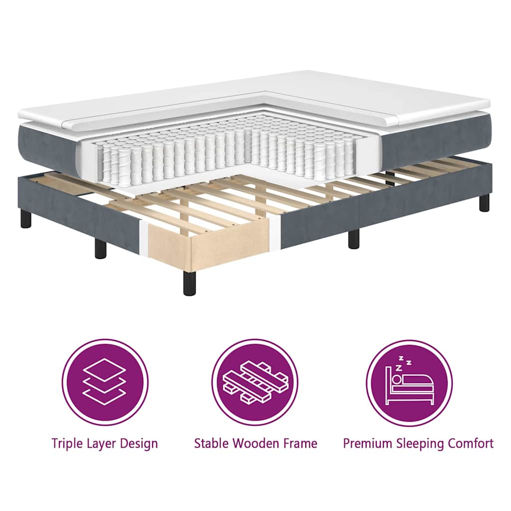 Letto a molle con testiera Grigio scuro 200 x 200 cm Velluto | homemem39