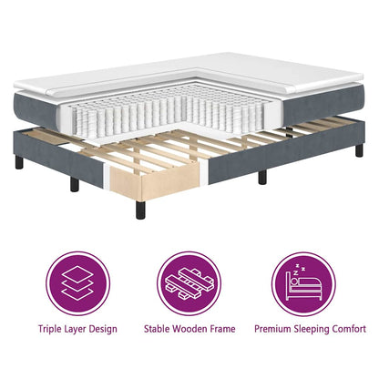 Letto a molle con testiera Grigio scuro 200 x 200 cm Velluto | homemem39