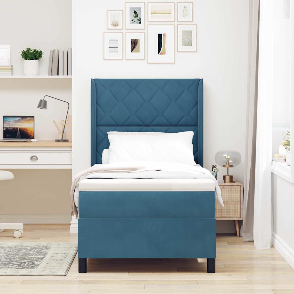 Letto a molle con testiera Blu 90 x 190 cm Velluto | homemem39