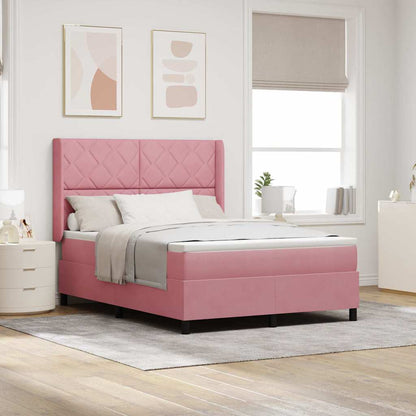 Letto a molle con testiera Rosa 140 x 200 cm Velluto