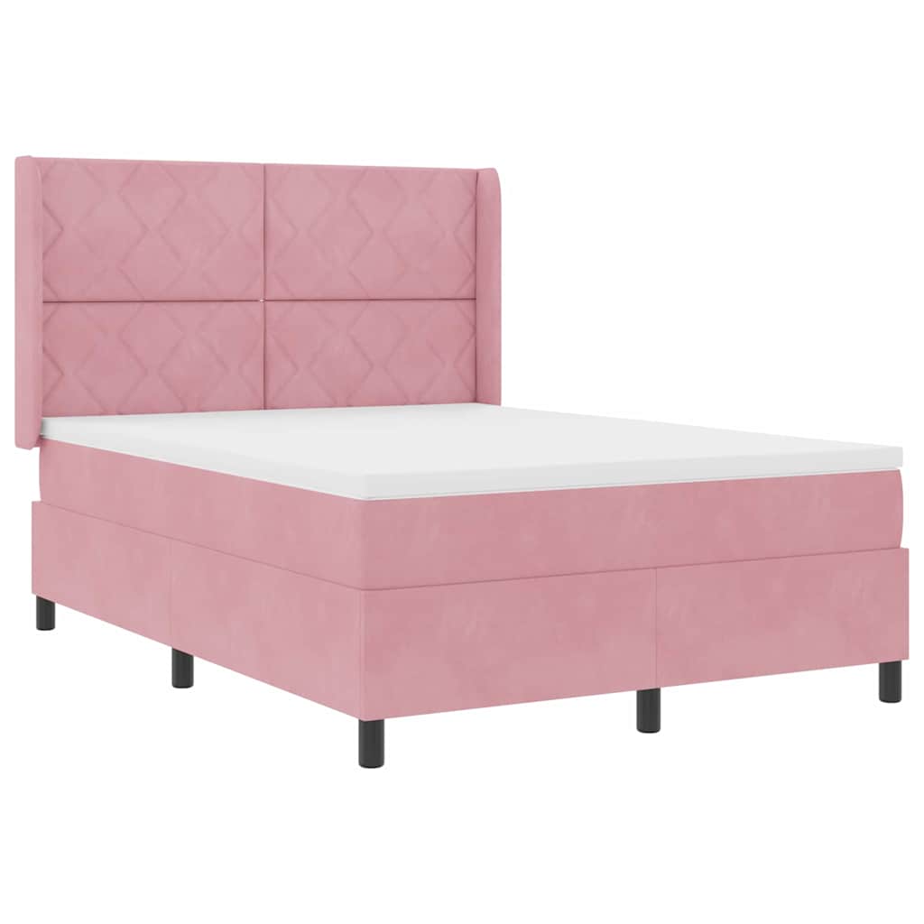 Letto a molle con testiera Rosa 140 x 200 cm Velluto | homemem39