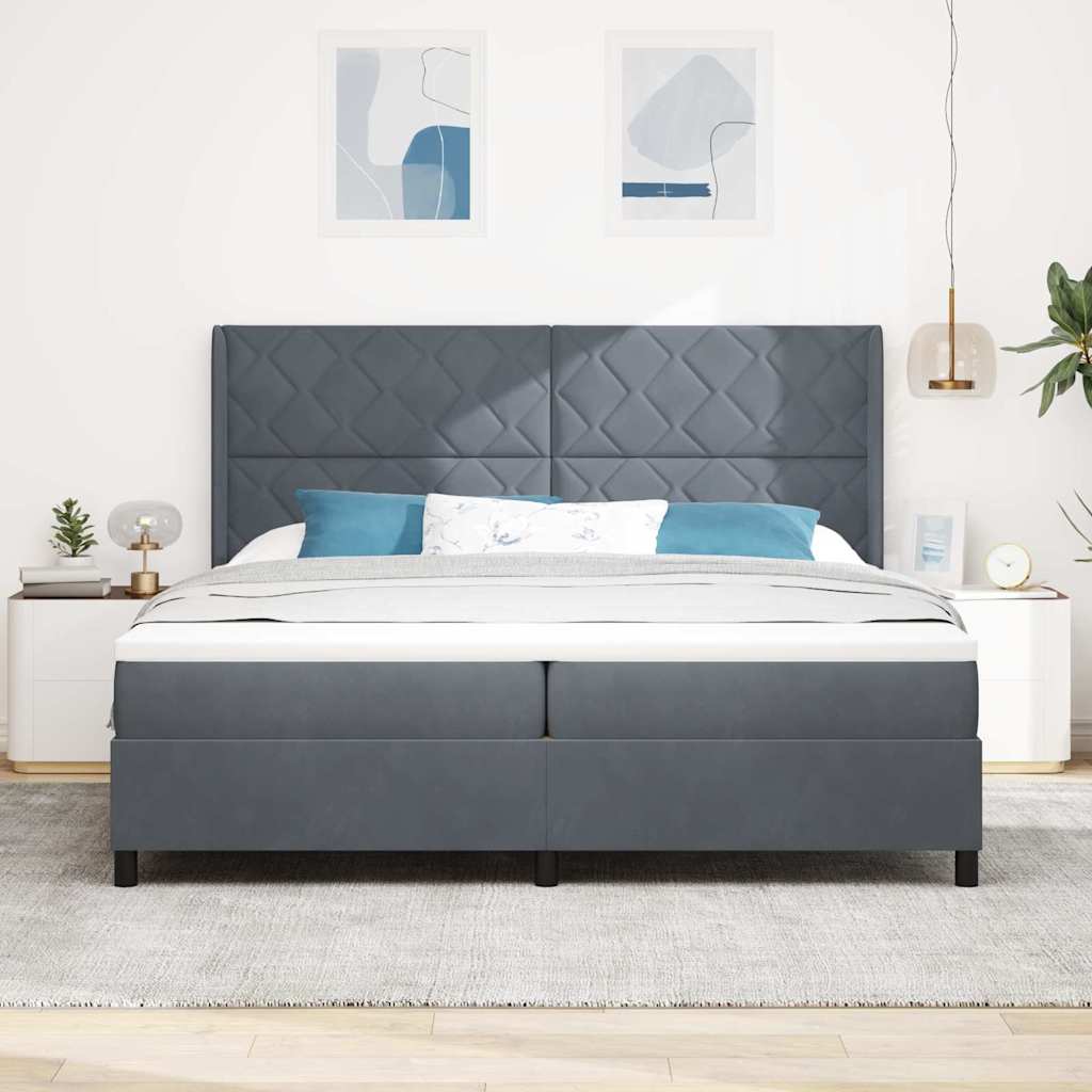 Letto a molle con materasso Grigio scuro 200 x 200 cm Velluto