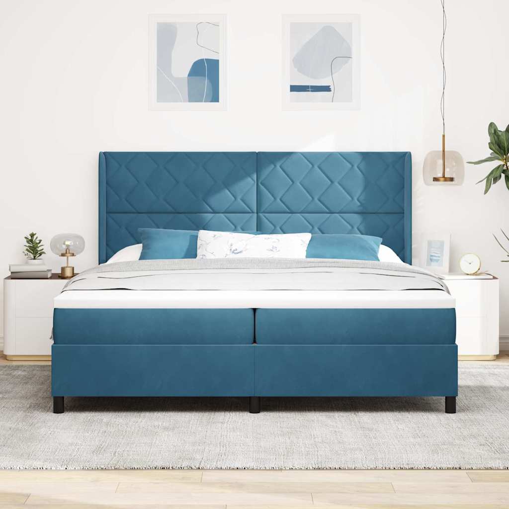 Letto a molle con testiera Blu 200 x 200 cm Velluto | homemem39
