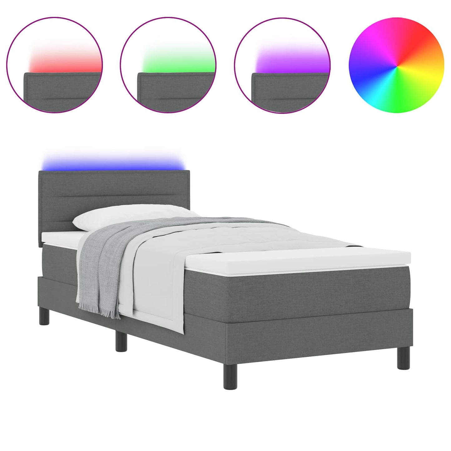 Letto a molle con materasso Grigio scuro 100 x 200 cm Tessuto