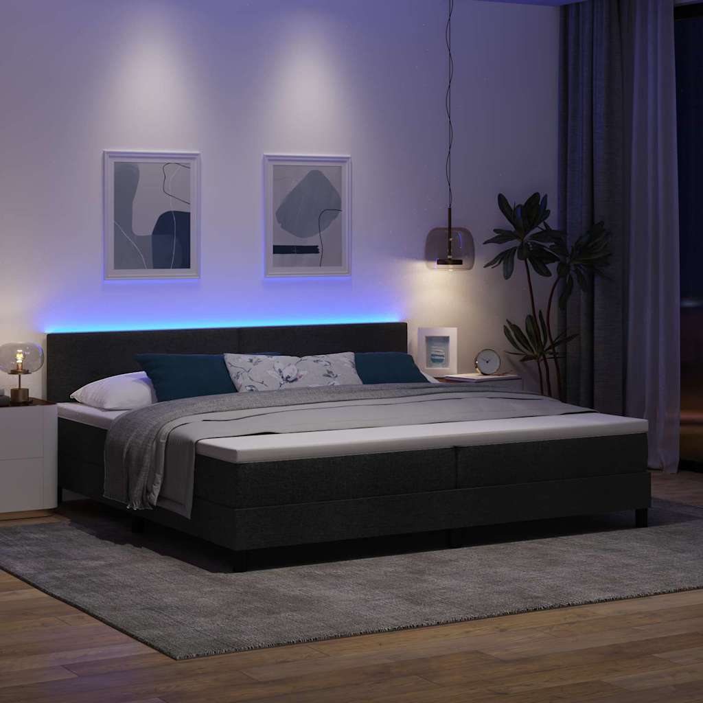 Letto a molle con strisce LED Nero 200 x 200 cm Tessuto | homemem39