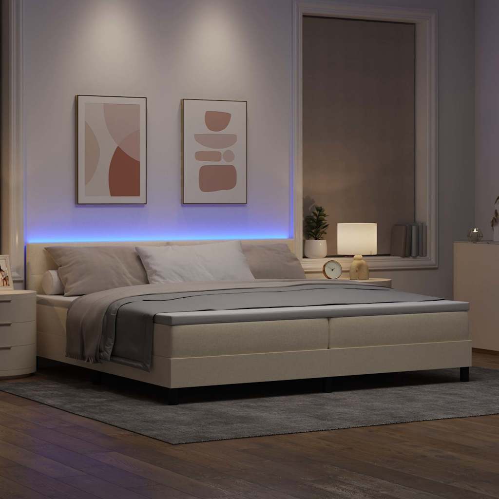 Letto a molle con strisce LED Crema 200 x 200 cm Tessuto | homemem39