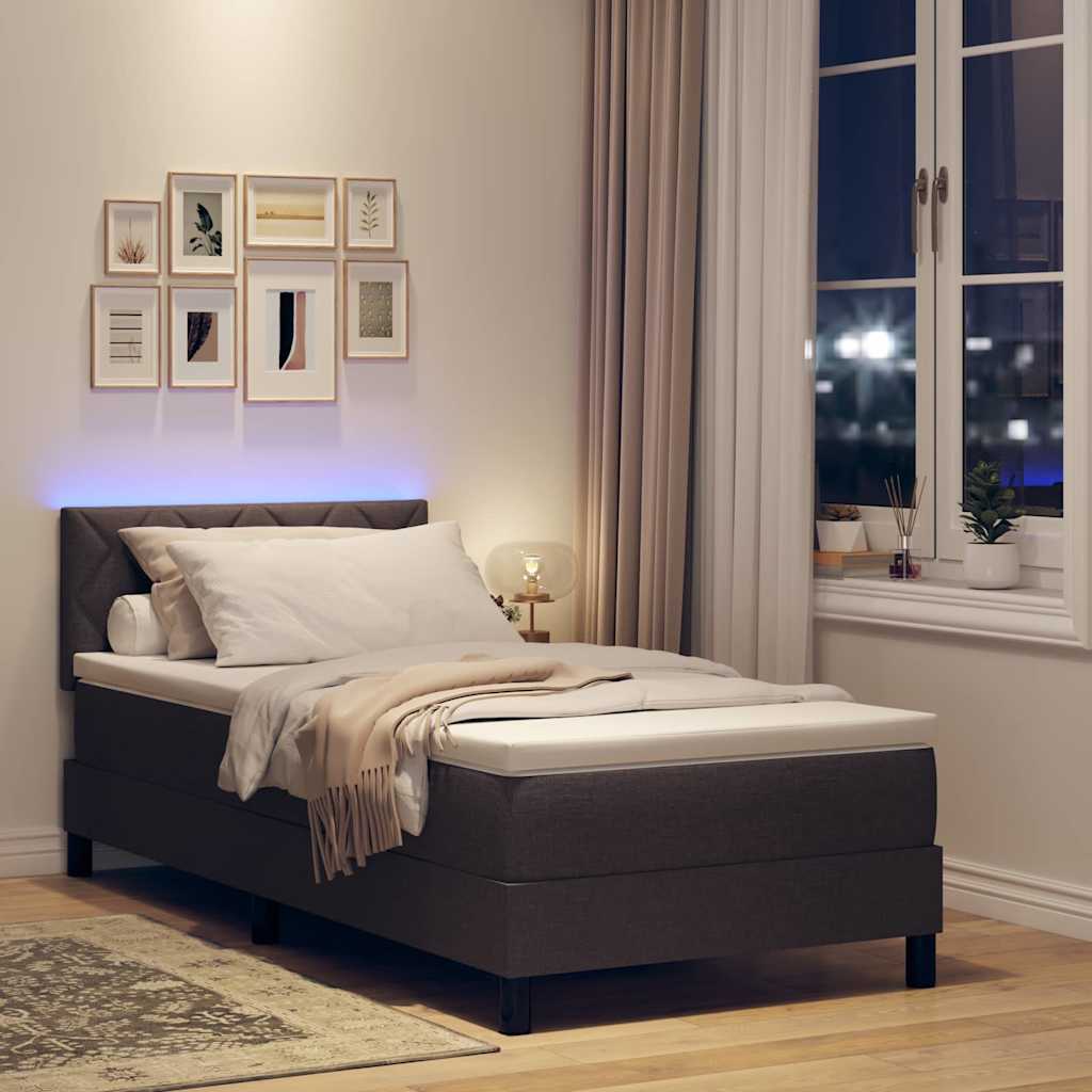 Letto a molle con strisce LED Marrone Scuro 90 x 190 cm Tessuto | homemem39