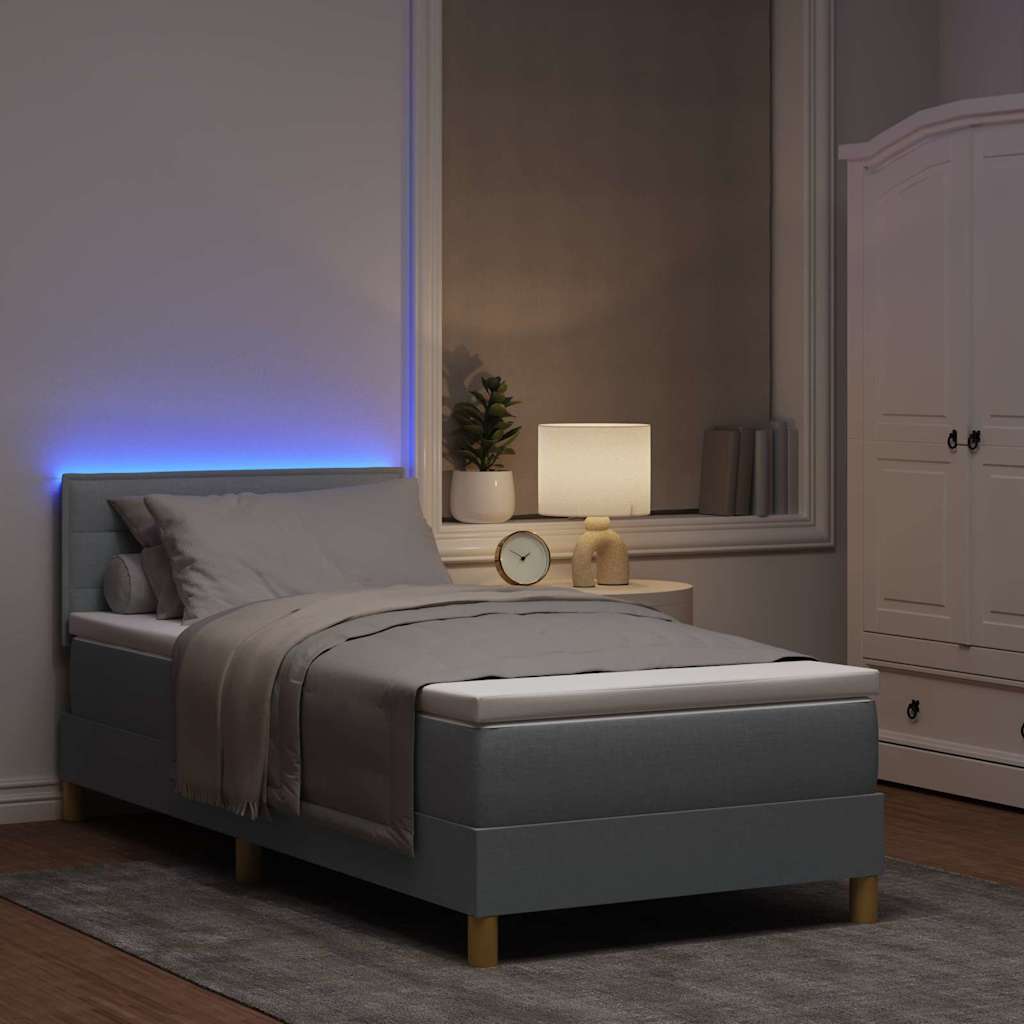 Letto a Sorgente LED Grigio chiaro 90 x 190 cm Tessuto