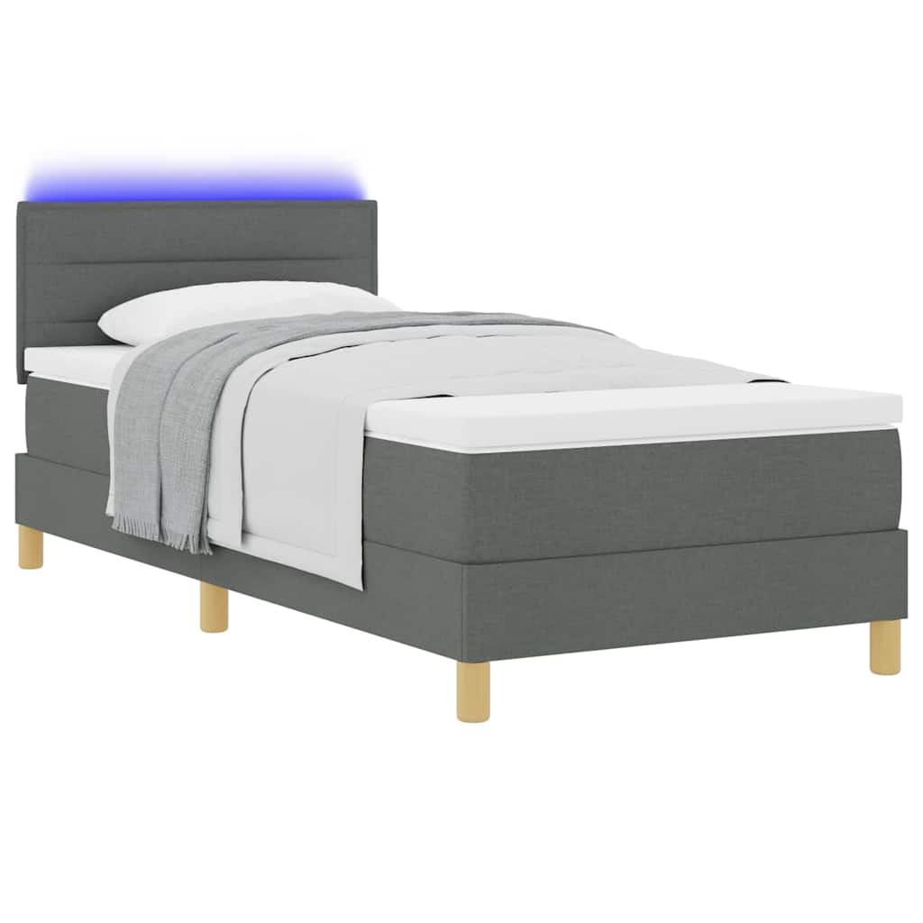 Letto a Sorgente LED Grigio scuro 100 x 200 cm Tessuto