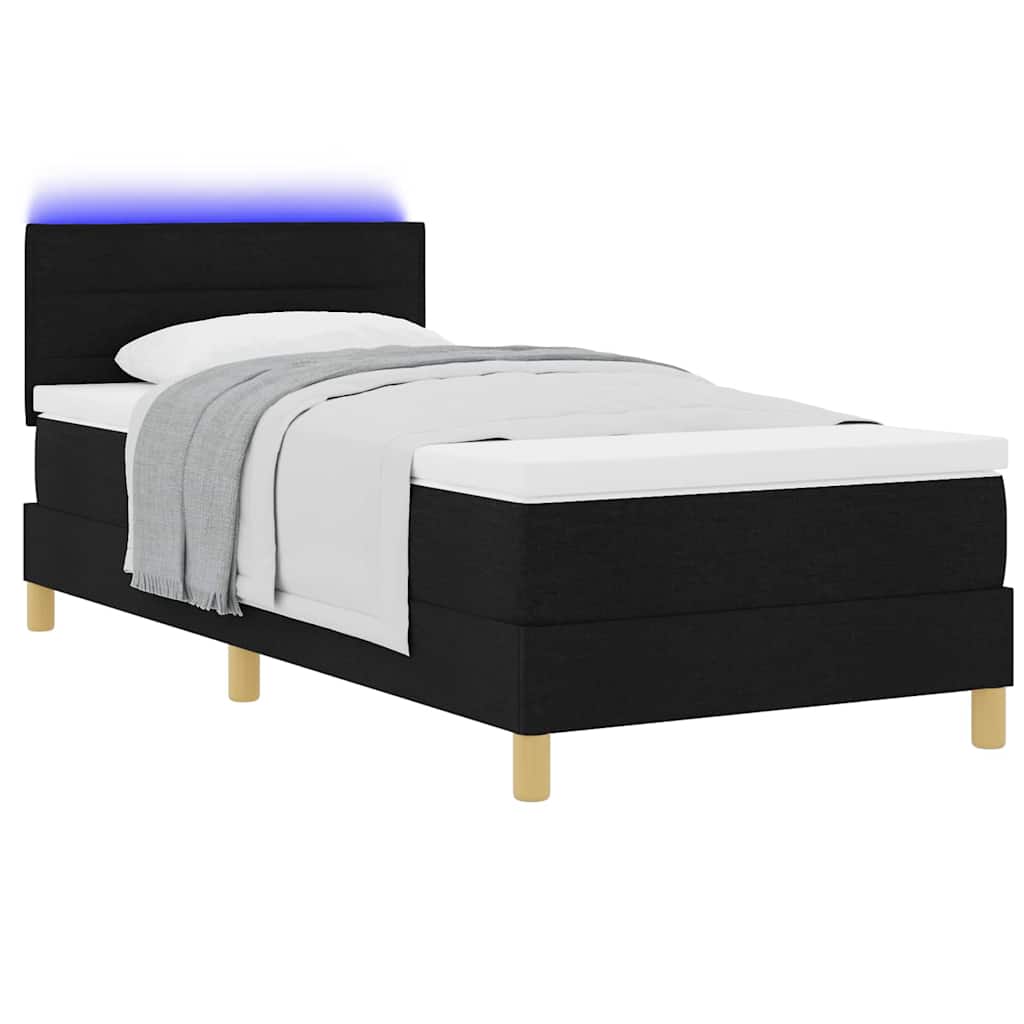 Letto a Sorgente LED con materasso Nero 100 x 200 cm Tessuto