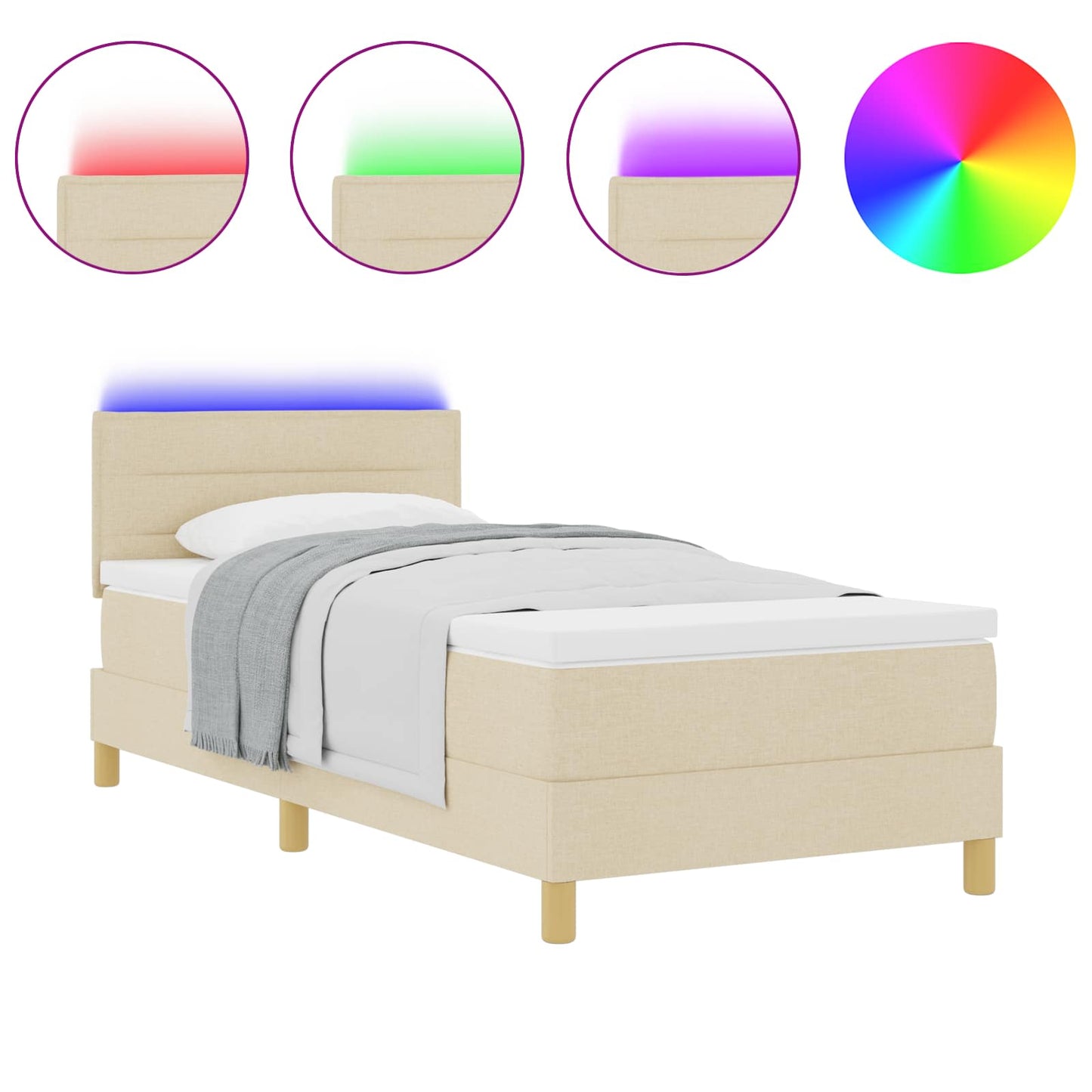 Letto a Sorgente LED con materasso Crema 100 x 200 cm Tessuto