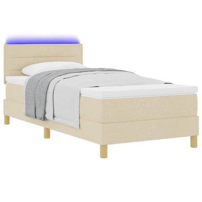 Letto a Sorgente LED con materasso Crema 100 x 200 cm Tessuto