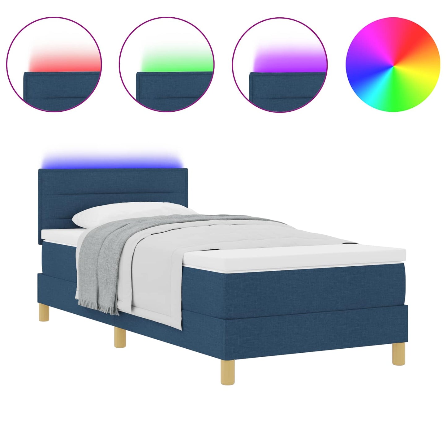 Letto a Sorgente LED con materasso Blu 100 x 200 cm Tessuto