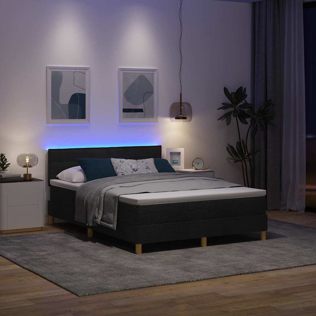 Letto a Sorgente LED con strisce LED Nero 140 x 190 cm Tessuto | homemem39