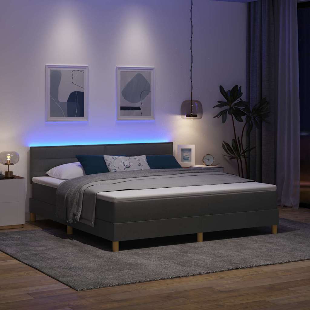 Letto a Sorgente LED Grigio scuro 180 x 200 cm Tessuto
