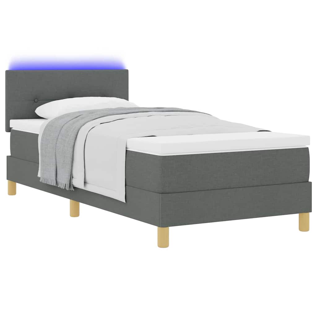 Letto a Sorgente LED Grigio scuro 90 x 190 cm Tessuto