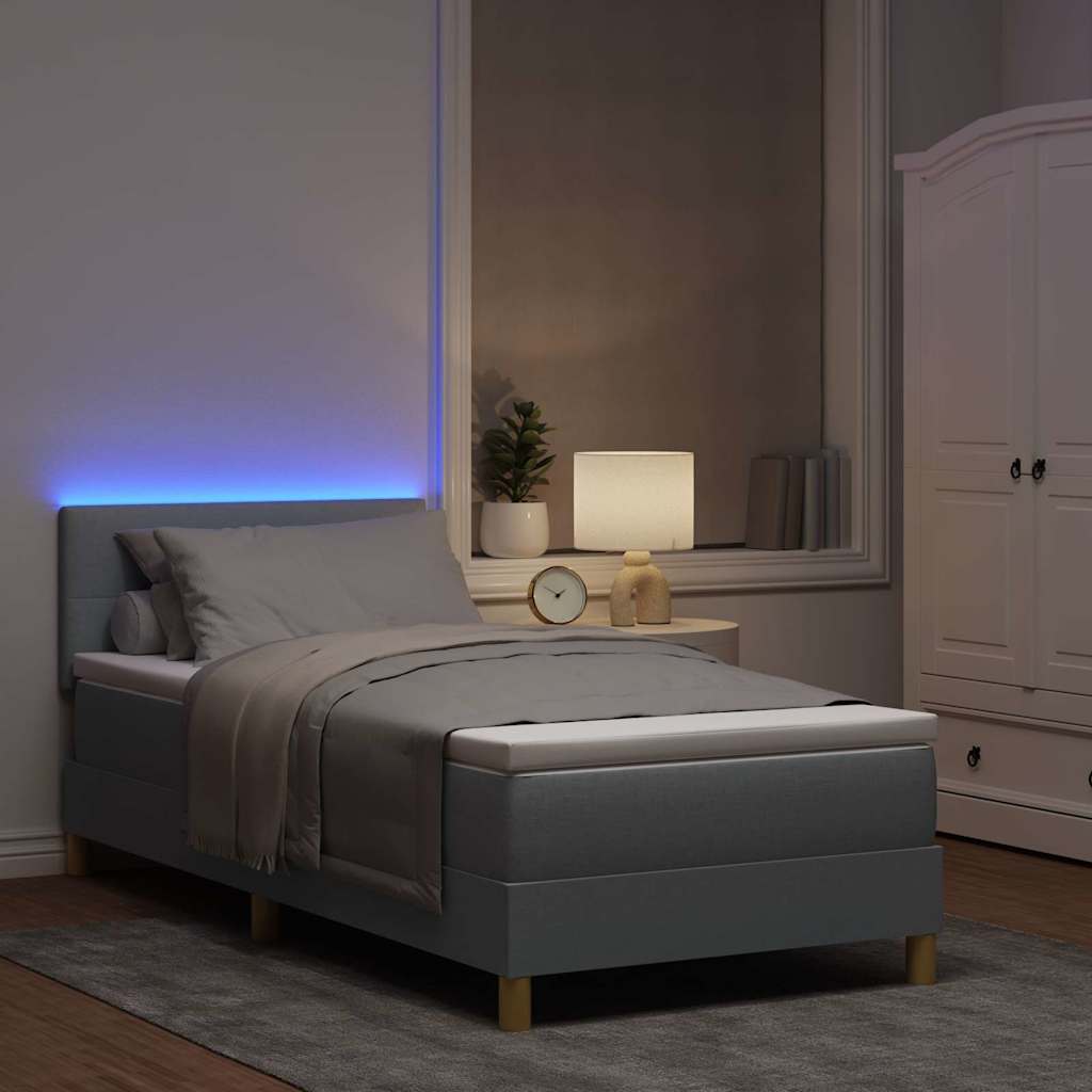 Letto a Sorgente LED Grigio chiaro 90 x 200 cm Tessuto
