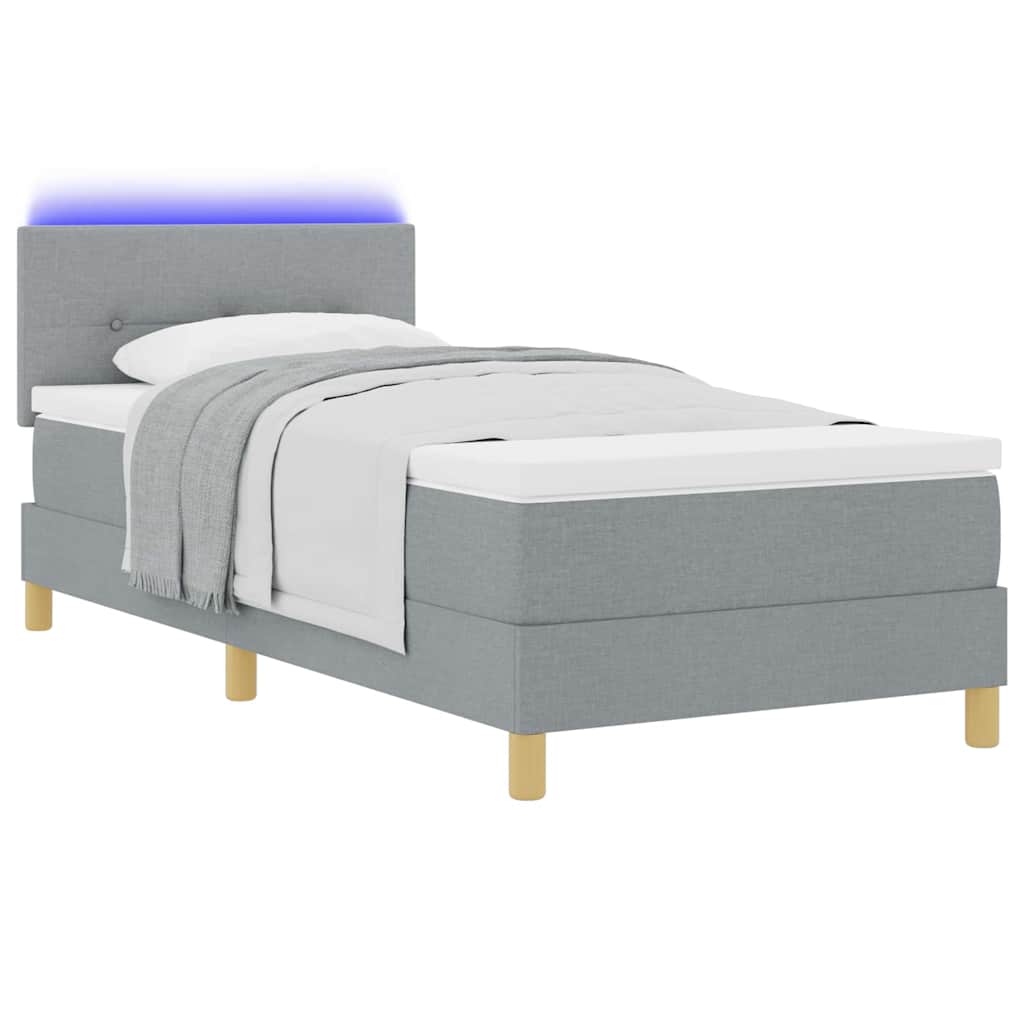 Letto a Sorgente LED Grigio chiaro 100 x 200 cm Tessuto